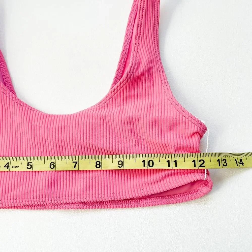 Frankies Bikinis Connor Ribbed Scoop Bikini Top Cherub Pink Size Small NWT
